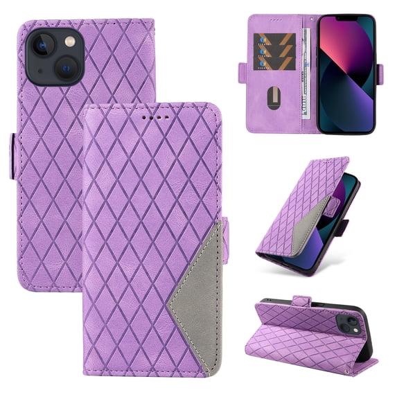 Compatible with iPhone 14 Wallet Flip Case, Classic PU Leather Shockproof Protective for Men Women Card Slots Kickstand Magnetic Closure Phone Case Cover for iPhone 14, Purple