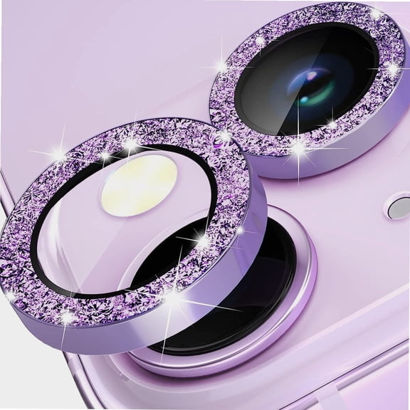1 Pack Purple Bling 9H Tempered Glass Camera Lens Protector for iPhone 14/14 Plus