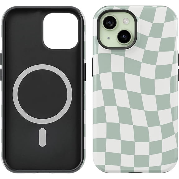 Compatible with iPhone 15/14/13 Case [Compatible with MagSafe] -Shockproof Protective 8 ft Drop Tested TPU Cover Phone Case 6.1" (Checkerboard, iPhone 15/14/13 6.1")