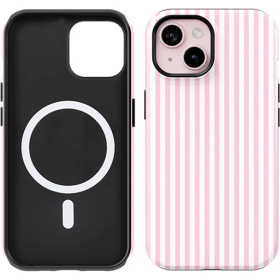 Compatible with iPhone 15/14/13 Case [Compatible with MagSafe] -Shockproof Protective 8 ft Drop Tested TPU Cover Phone Case 6.1" (Pink Stripes Lines Girly, iPhone 15/14/13 6.1")