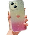 thumbnail image 1 of Compatible with iPhone 15 6.1" Gradient Bling Glitter Clear Case, Cute Heart Laser Holographic Case with Camera Lens Cover Protect Soft Shockproof Phone Cover for Women Girls (Pink Heart), 1 of 10