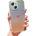 thumbnail image 1 of Compatible with iPhone 15 6.1" Gradient Bling Glitter Clear Case, Cute Heart Laser Holographic Case with Camera Lens Cover Protector Soft Shockproof Phone Cover for Women Girls (Gold Heart), 1 of 11
