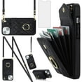 thumbnail image 1 of Compatible with iPhone 15 6.1 inch Wallet Case Tempered Glass Screen Protector and Wrist Strap Ring RFID Blocking Card Holder Cell Phone Cover for iPhone15 5G i i-Phone i15 15Case Women Black, 1 of 12