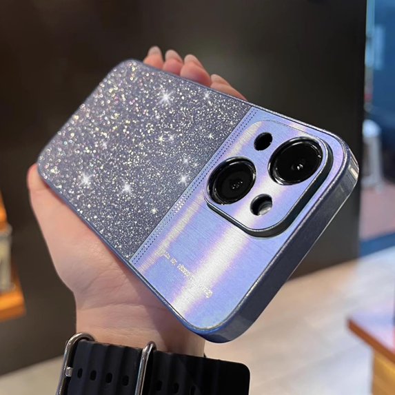 Compatible with iPhone 15 Bling Case Sparkling Glitter Metal Wire Drawing Glossy Slim Thin Lightweight Fashion Lens Protection Shockproof Cover for Women Girls