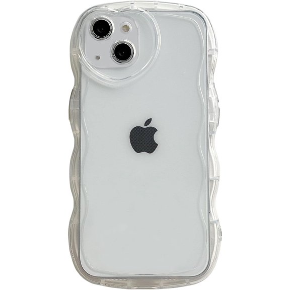 Compatible for iPhone 15 Case(2023 6.1"),Cute Clear Love Case,Heart Camera Cover Curly Wave Transparent Protection Soft Shockproof Phone Case for iPhone 15 6.1 for Women Girl Men,Clear