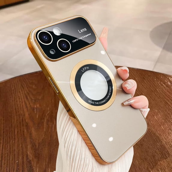 Compatible with iPhone 15 Case 2023 【Support for Magsafe】 Magnetic Logo View Magnetic Plating Luxury Case Wide Lens Camera Protection Shockproof Corner Back Cover -Gold