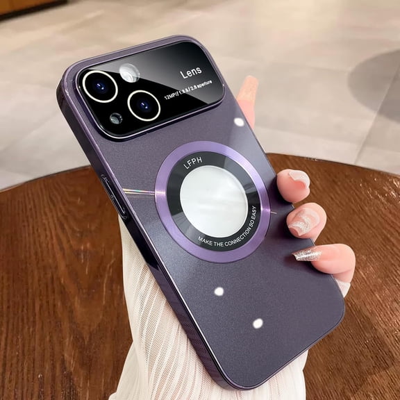 Compatible with iPhone 15 Case 2023 【Support for Magsafe】 Magnetic Logo View Magnetic Plating Luxury Case Wide Lens Camera Protection Shockproof Corner Back Cover -Purple