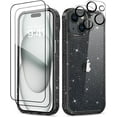 thumbnail image 1 of Compatible with iPhone 15 Case with 2X Screen Protectors + 2X Camera Lens Protectors, [Not Yellowing] Clear Glitter Phone Case, Protective Shockproof Women Cover for 6.1 Inch - Black, 1 of 12