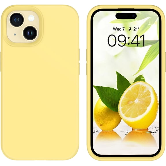 Compatible with iPhone 15 Case 6.1 Inch Liquid Silicone Soft Gel Rubber Slim Thin Microfiber Lining Cushion Texture Cover Shockproof Protective Phone Case for iPhone 15, Yellow