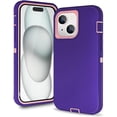 thumbnail image 1 of Compatible with iPhone 15 Case 6.1 Inch, iPhone 14 Case, Heavy Duty Defender 3-Layer Rugged Shockproof Drop Protective Cover Phone Cases Both for iPhone 13/14/15 (Purple/Pink), 1 of 14