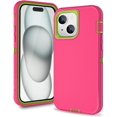 thumbnail image 1 of Compatible with iPhone 15 Case 6.1 Inch, iPhone 14 Case, Heavy Duty Defender 3-Layer Rugged Shockproof Drop Protective Cover Phone Cases Both for iPhone 13/14/15 (Rose/Lime), 1 of 14