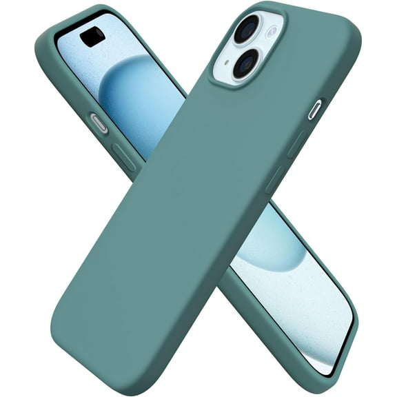 Compatible with iPhone 15 Case 6.1, Slim Liquid Silicone 3 Layers Full Covered Soft Gel Rubber Phone Case, Anti-Scratch Shockproof Protective Cover 6.1 Inch, Pine Green