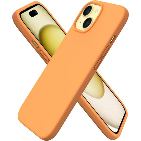 Compatible with iPhone 15 Case 6.1, Slim Liquid Silicone 3 Layers Full Covered Soft Gel Rubber Phone Case, Anti-Scratch Shockproof Protective Cover 6.1 Inch, Marigold
