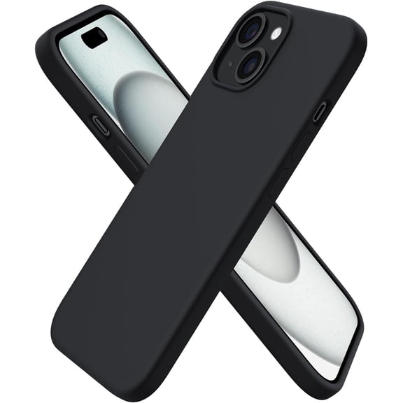 Compatible with iPhone 15 Case 6.1, Slim Liquid Silicone 3 Layers Full Covered Soft Gel Rubber Phone Case, Anti-Scratch Shockproof Protective Cover 6.1 Inch, Black