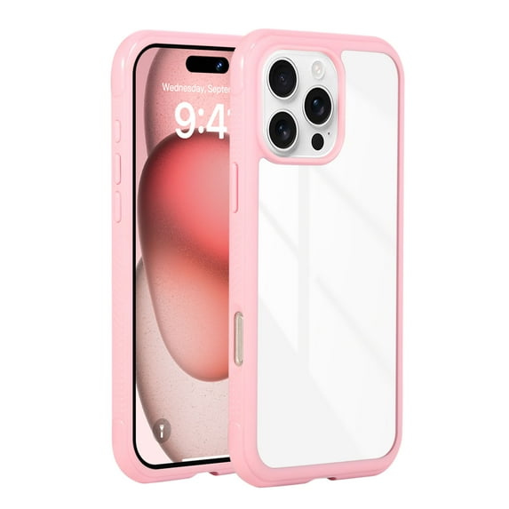 Compatible for iPhone 15 Case Clear with Color Border Frame, Hybrid Shockproof Protective Phone Case, Slim Transparent Anti-Scratch TPU Bumper Phone Cover for iPhone 15, Pink