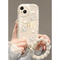 thumbnail image 1 of Compatible with iPhone 15 Case Clear Cute 3D Pearl Glitter Love Heart with Pearl Bracelet Chain Design for Girls Women Kawaii Shockproof Protective Case for iPhone 15, 1 of 11