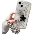 thumbnail image 1 of Compatible with iPhone 15 Case Cute Glitter 3D Stars Crystal Clear with Silver Plating Bracelet Chain Design for Girls Women Kawaii Shockproof Protective Case iPhone 15, 1 of 12