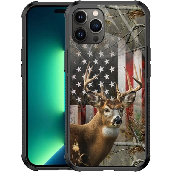 Compatible with iPhone 15 Case, Deer Camo Flag Case for iPhone 15 Design for Men Boys Girl Anti-Scratch Non-Slip+Shockproof Rugged TPU Protective Phone Case