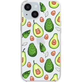 Compatible for iPhone 15 Case, Fun Avocado Pattern Cute Tropical Cartoon Fruits Design Transparent Soft TPU Protective Clear Case 6.1 inch (Happy Avocados)