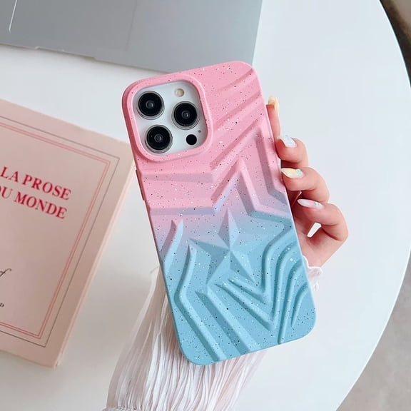 Compatible with iPhone 15 Case Gradient Color Glitter Galaxy Women Girls, 3D Design High-Grade TPU and Hard PC Shockproof Unique Aesthetic Design Phone Soft Case, Pink Blue