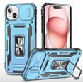 thumbnail image 1 of Compatible with iPhone 15 Case with HD Screen Protector & Slide Camera Cover & Rotated Ring Kickstand, [Military-Grade] Phone Case for iPhone 15 (Z_Blue), 1 of 14