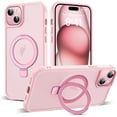 thumbnail image 1 of Compatible with iPhone 15 Case with Invisible Magnetic O-Ring Stand -Grade Translucent Case for iPhone 15 6.1" [Compatible with MagSafe][Great Grip Feeling], Pink, 1 of 9