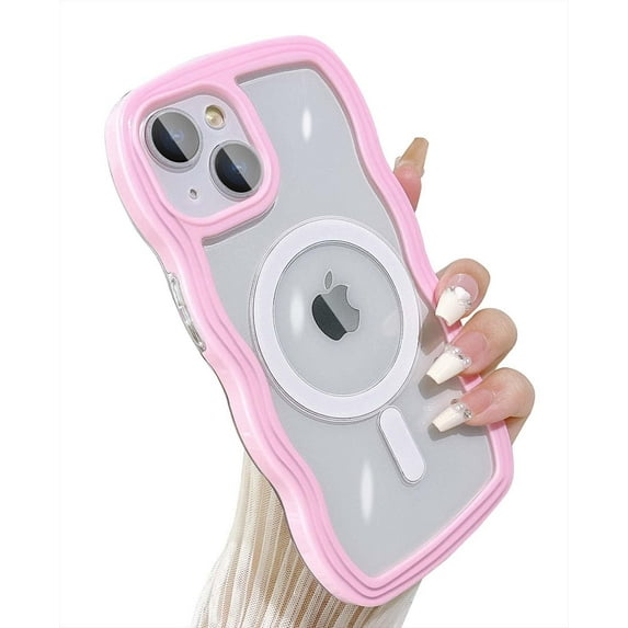 Compatible for iPhone 15 Case Magsafe, Wave Phone Case Cute Water Ripple Candy Colors Frame Shockproof for iPhone 15 Phone Case for Women 6.1 Inch - Pink