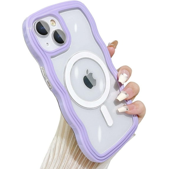 Compatible for iPhone 15 Case Magsafe, Wave Phone Case Cute Water Ripple Candy Colors Frame Shockproof for iPhone 15 Phone Case for Women 6.1 Inch - Purple