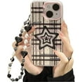 thumbnail image 1 of Compatible for iPhone 15 Case with Phone Charm Chain,Pink Stars Checkered Stripe Matte Frosted Cute Phone Case for iPhone 15 Women Girly Protective Case, 1 of 14