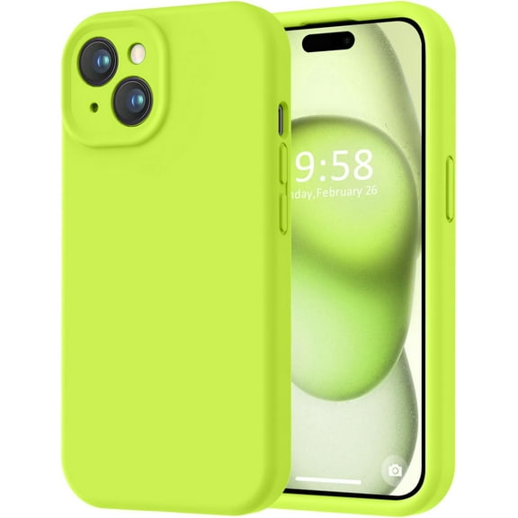 Compatible with iPhone 15 Case, [Smooth Silicone Full Coverage Camera] [8ft Drop Protection], Soft Microfiber Lining Full Body Protective Case for iPhone 15 6.1 inch - Fluorescent Green