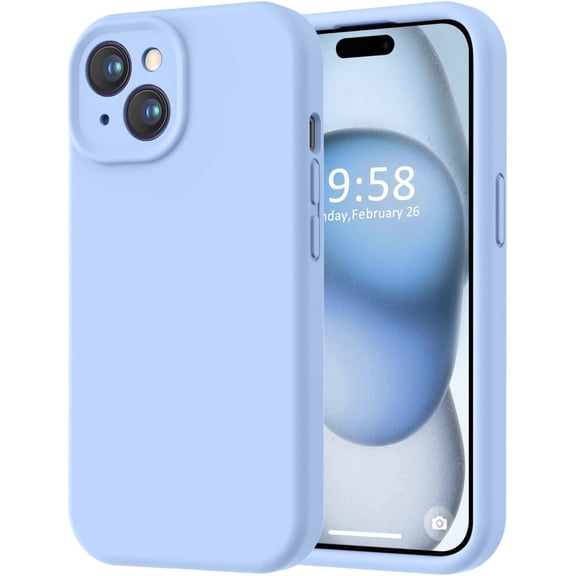 Compatible with iPhone 15 Case, [Smooth Silicone Full Coverage Camera] [8ft Drop Protection], Soft Microfiber Lining Full Body Protective Case for iPhone 15 6.1 inch - Light Blue