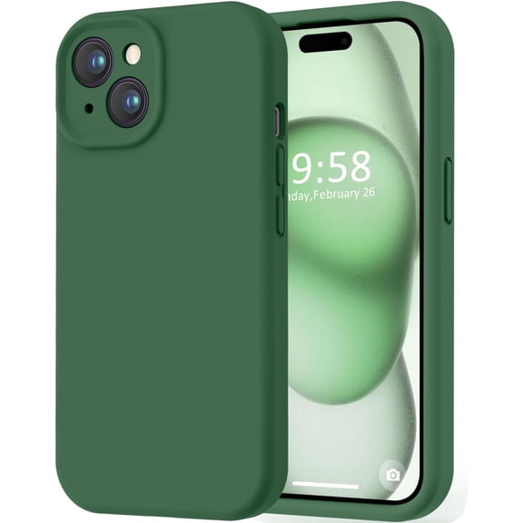 Compatible with iPhone 15 Case, [Smooth Silicone Full Coverage Camera] [8ft Drop Protection], Soft Microfiber Lining Full Body Protective Case for iPhone 15 6.1 inch - Green