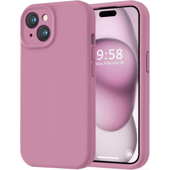 Compatible with iPhone 15 Case, [Smooth Silicone Full Coverage Camera] [8ft Drop Protection], Soft Microfiber Lining Full Body Protective Case for iPhone 15 6.1 inch - Lavender Purple