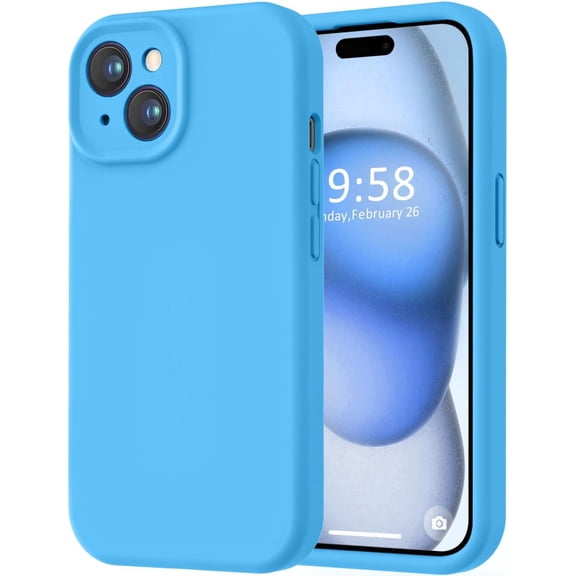 Compatible with iPhone 15 Case, [Smooth Silicone Full Coverage Camera] [8ft Drop Protection], Soft Microfiber Lining Full Body Protective Case for iPhone 15 6.1 inch - Blue