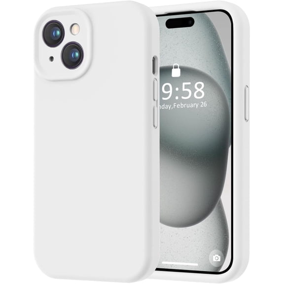 Compatible with iPhone 15 Case, [Smooth Silicone Full Coverage Camera] [8ft Drop Protection], Soft Microfiber Lining Full Body Protective Case for iPhone 15 6.1 inch - White