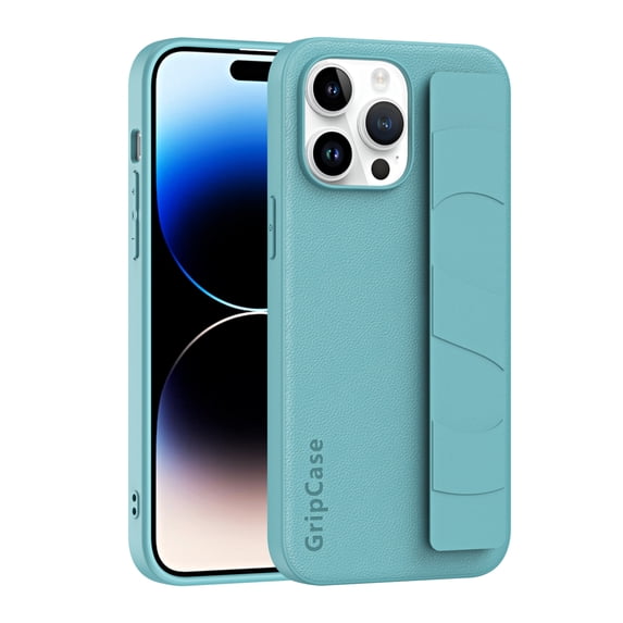 Compatible for iPhone 15 Case with Strap Wristband, Shockproof Anti-Scratch PU Leather Texture Protective Case, Secure Hand Strap Slim Lightweight Case for iPhone 15, Lakeblue