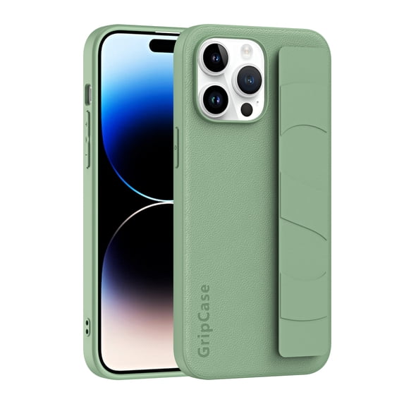 Compatible for iPhone 15 Case with Strap Wristband, Shockproof Anti-Scratch PU Leather Texture Protective Case, Secure Hand Strap Slim Lightweight Case for iPhone 15, Green
