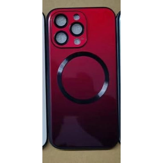 Compatible with iPhone 15 Case (Support for Magsafe) Magnetic Gradient Case with Wireless Charger, Gradient Glass Back Cover with Lens Screen Protector Cover for Girls Women -Red