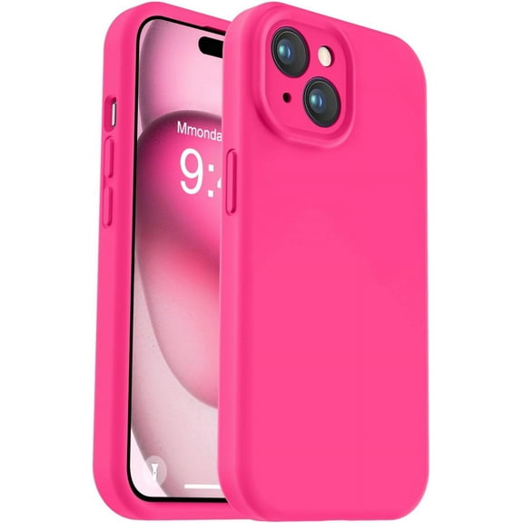 Compatible with iPhone 15 Case, Upgrade Defender Liquid Silicone, [Enhanced Camera Protection] [Soft Anti-Scratch Microfiber Lining] Shockproof Phone Case for iPhone 15 6.1 inch - Hot Pink