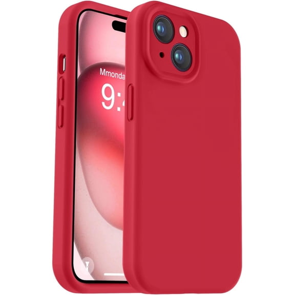 Compatible with iPhone 15 Case, Upgrade Defender Liquid Silicone, [Enhanced Camera Protection] [Soft Anti-Scratch Microfiber Lining] Shockproof Phone Case for iPhone 15 6.1 inch - Red