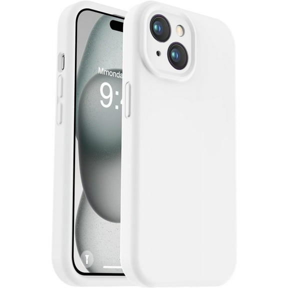 Compatible with iPhone 15 Case, Upgrade Defender Liquid Silicone, [Enhanced Camera Protection] [Soft Anti-Scratch Microfiber Lining] Shockproof Phone Case for iPhone 15 6.1 inch - White