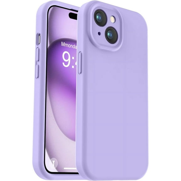 Compatible with iPhone 15 Case, Upgrade Defender Liquid Silicone, [Enhanced Camera Protection] [Soft Anti-Scratch Microfiber Lining] Shockproof Phone Case for iPhone 15 6.1 inch - Light Purple