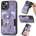 thumbnail image 1 of Compatible with iPhone 15 Case Wallet with Card Holder, 360°Rotation Finger Ring Holder Kickstand Protective Premium PU Leather Back Flip Magnetic Clasp Shockproof Cover,Purple, 1 of 9