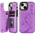 thumbnail image 1 of Compatible with iPhone 15 Case Wallet with Card Holder,Embossed Butterfly Pattern PU Leather Double Buttons Flip Protective Shockproof Cover for Magnetic Car Mount 6.1 Inch (Purple), 1 of 13