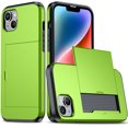 thumbnail image 1 of Compatible with iPhone 15 Case, Wallet Cover Credit Card Holder Slot Sliding Back Pocket Anti-Scratch Dual Layer Protective Case Cover for iPhone 15, Green, 1 of 9