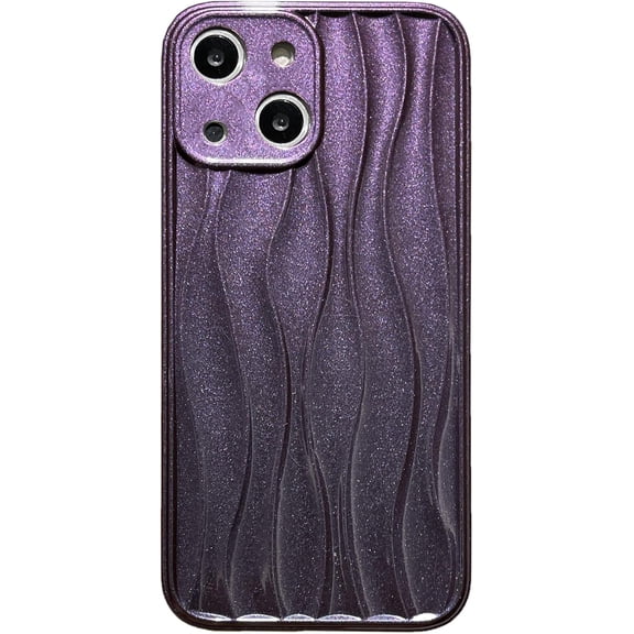 Compatible with iPhone 15 Case Water Ripple Pattern Phone Cover Non-Slip Satin Glossy Wave Shape Cover Silicone Camera Protection Personalized Case for Women Girls Boys,Purple