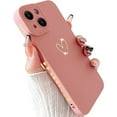 thumbnail image 1 of Compatible with iPhone 15 Case for Women, Bronzing Luxury Heart Phone Case Soft TPU Shockproof Full Camera Lens Protective iPhone 15 Phone Case 6.1" - Pink, 1 of 8