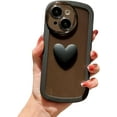 thumbnail image 1 of Compatible with iPhone 15 Case for Women Girls Cute 3D Heart Clear Phone Case Camera Lens Protection Shockproof Protection Transparent Soft Silicone Bumper Cover for iPhone 15 6.1 Inch (Black), 1 of 8
