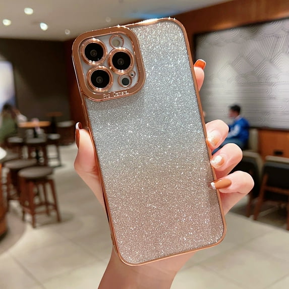 Compatible with iPhone 15 Detachable Glitter Paper Plating Case, Luxury Bling Sparkly Shiny Clear Case for Women Girls Drop Protection Shockproof Phone Case for iPhone 15, Gold