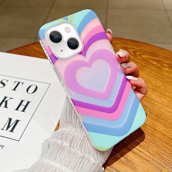 Compatible with iPhone 15 Frosted Case Holographic Love Heart Laser Case Glitter Bling Sparkle Girly Women Colorful Water Ripple Soft TPU Iridescent Matte Shockproof Phone Cover,Purple